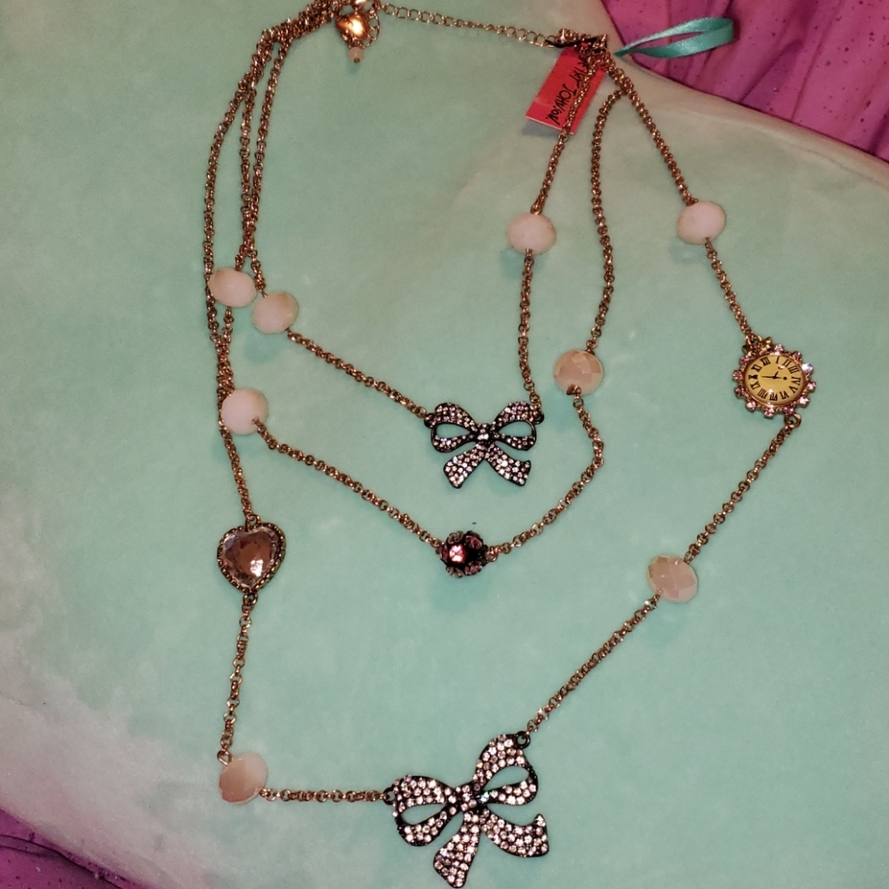 Betsey Johnson gold bow 3 layer necklace